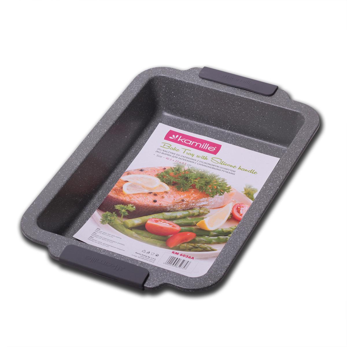 Форма для запекания Kamille из углеродистой стали 40,5х27х6 см Серый мрамор (6036A)