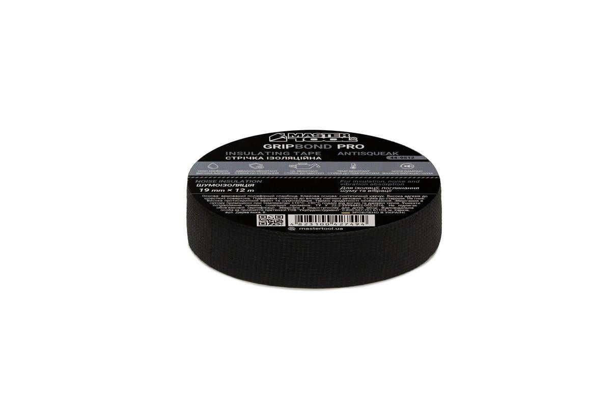 Изоляционная лента MasterTool GripBond Pro AntiSqueak текстильная 19 мм х 12 м Черный (44-9512)
