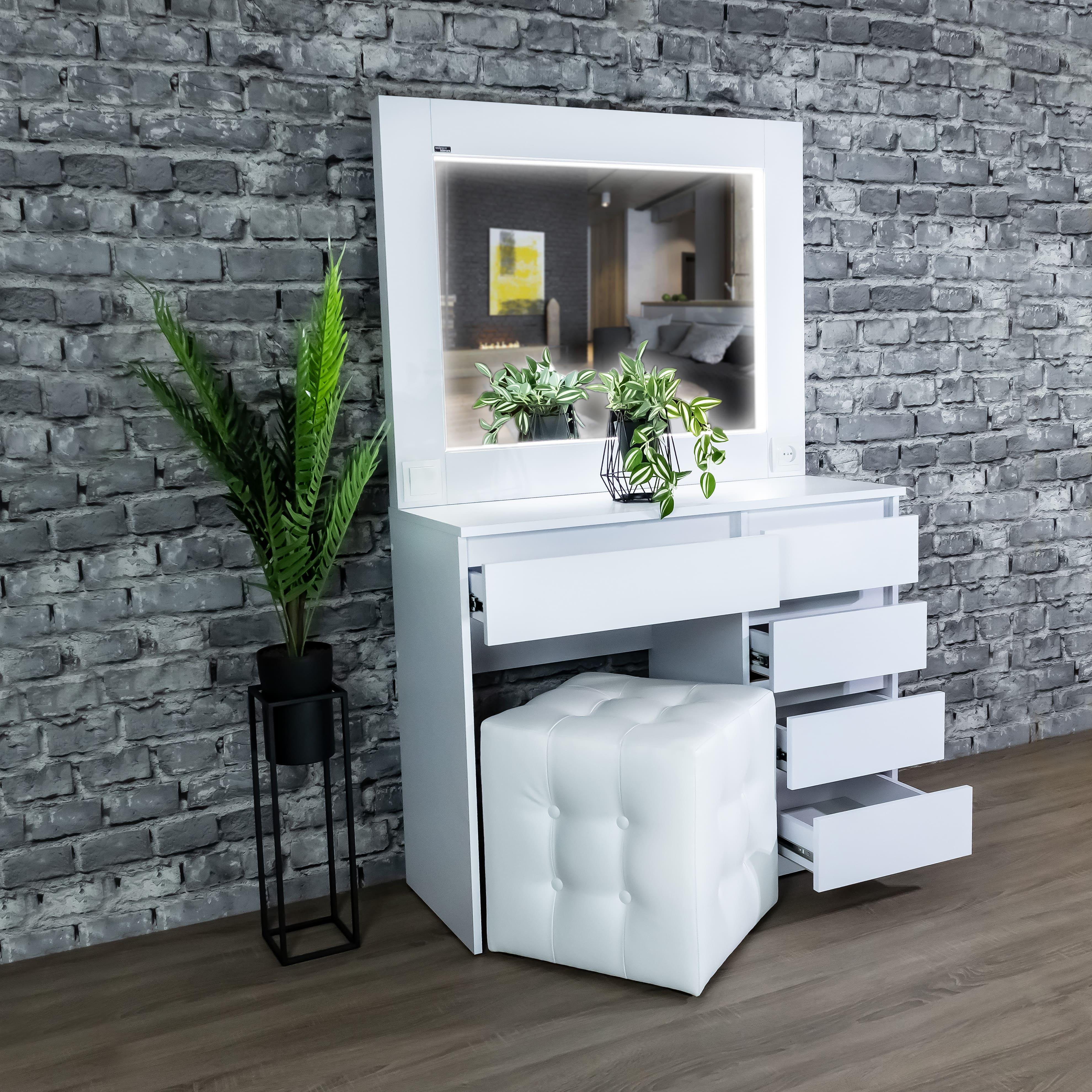 Стіл макіяжний з підсвіткою та шухлядками 160х100х40 см Білий (03/02) - фото 4 Стіл макіяжний з підсвіткою та шухлядками 160х100х40 см Білий (03/02) - фото 4