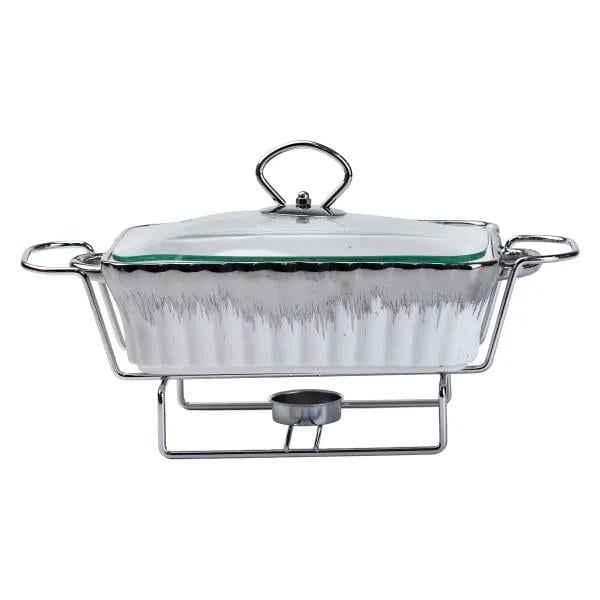 Мармітниця порцелянова прямокутна зі скляною кришкою для гарячих страв 1,5 л Хром (HP1019)