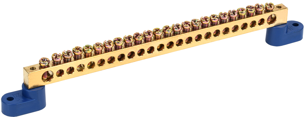 Шина нульова УЕК ШНІ-8х12-24-У2-С 24 отворів на двох кутових ізоляторах мідь 8х12 мм (YNN10-812-24C2-K07)