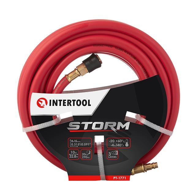 Шланг гібридний професійний Intertool 20 атм 8х15 мм 10 м з латунними швидкороз'ємними з'єднаннями STORM (PT-1771)