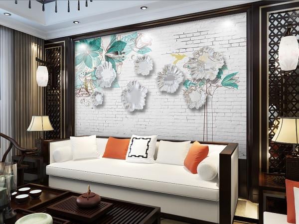 Фотообои флизелиновые 3D для спальни/зала/кухни моющиеся Цветочки в белой гамме