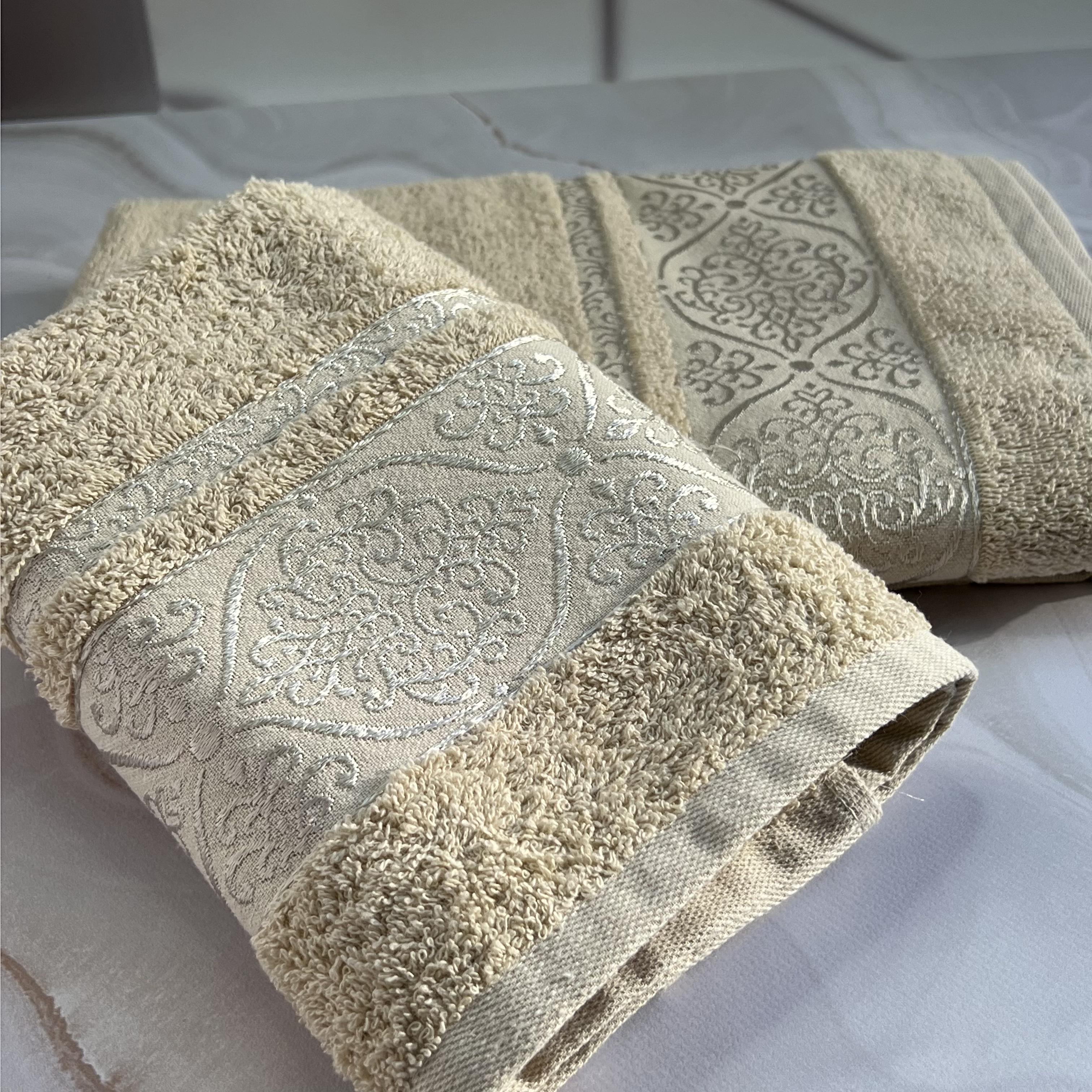 Набор полотенец банное и для лица 70х40 см/50х90 см 2 шт. Бежевый (mame2v1venz1-bej) - фото 3 Набор полотенец банное и для лица 70х40 см/50х90 см 2 шт. Бежевый (mame2v1venz1-bej) - фото 3