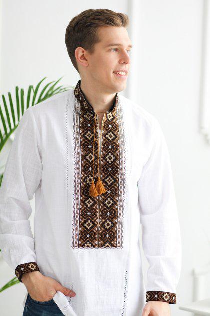 Вишиванка чоловіча Скиба СК1162 коричневий візерунок р. 44 Білий