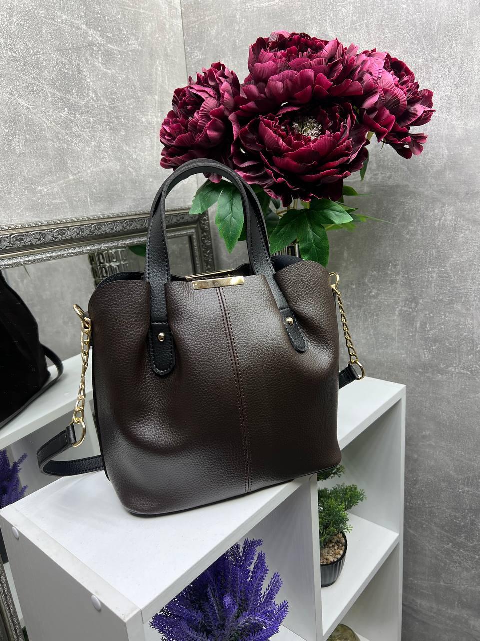 Сумка стильная женская вместительная через плечо с плечевым ремнем Коричневый - фото 5