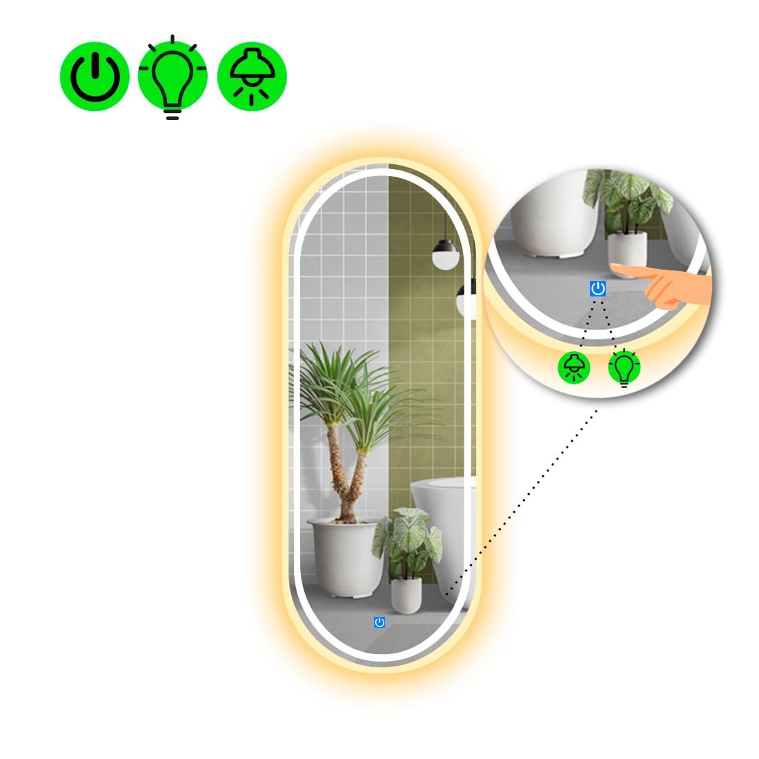 Зеркало с LED подсветкой Portale 4 с сенсорной кнопкой управления 180x70 см (8776225)