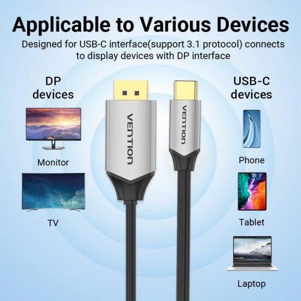 Кабель для передачи данных Vention USB-C-DisplayPort 1,5 м Черный (604961) - фото 3