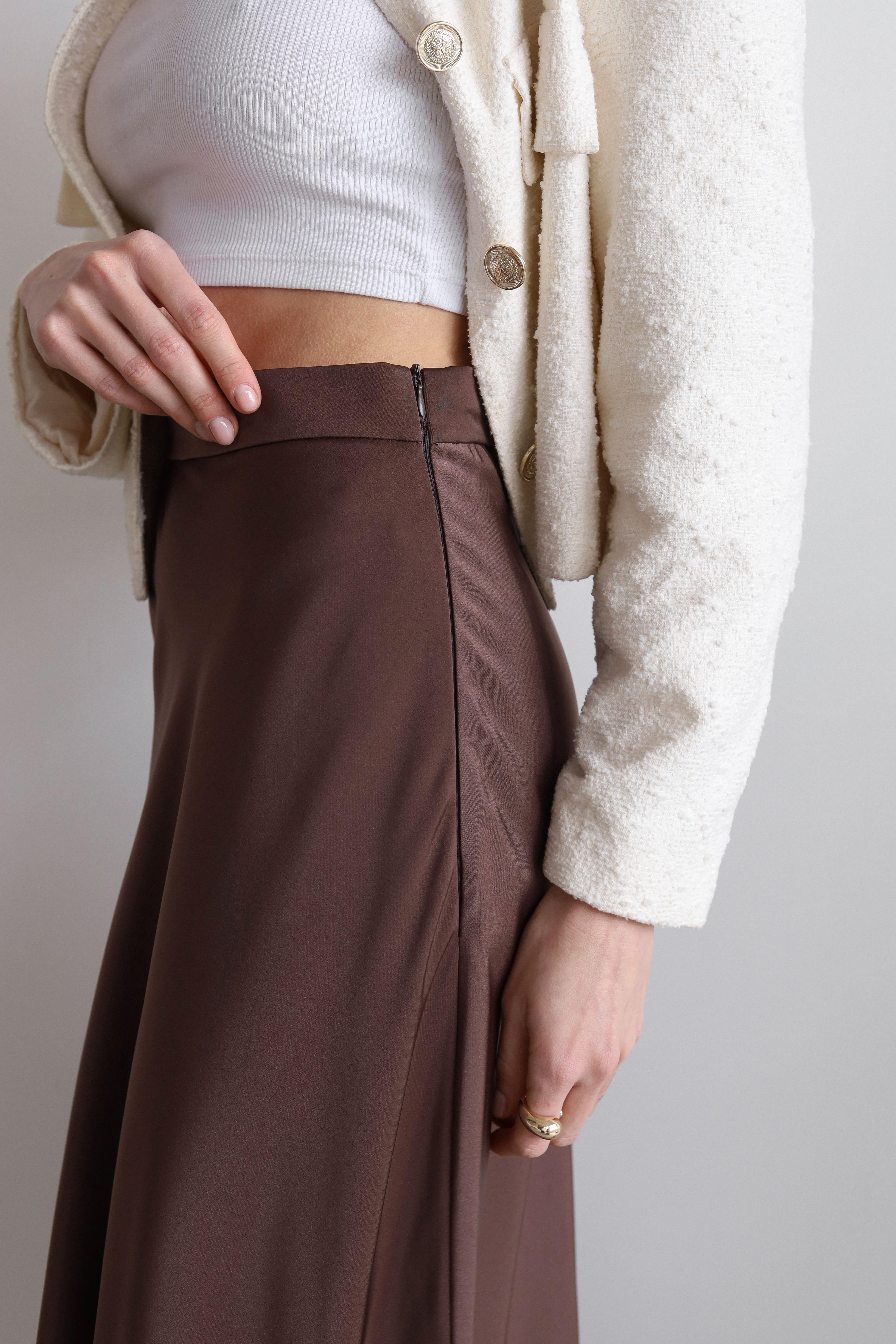 Спідниця-трапеція міді Дика Спідниця сатинова XL Шоколадний (5014) - фото 6 Спідниця-трапеція міді Дика Спідниця сатинова XL Шоколадний (5014) - фото 6