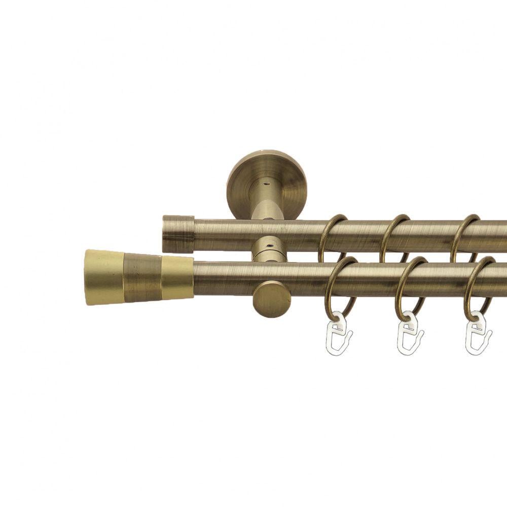 Карниз металлический Orvit Валео двухрядный реверсивный/гладкая труба/кольцо металлическое Антик 19/19 мм 160 см (00-00013336)