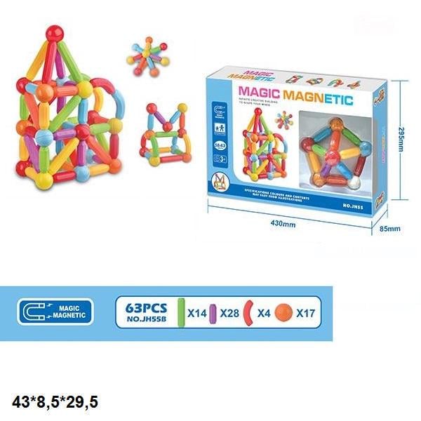 Конструктор магнітний JH55B 43x8,5x29,5 см 63 деталі (MTT-193479) - фото 2