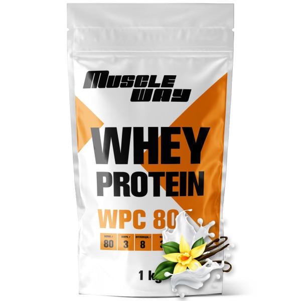 Протеин сывороточный концентрат MuscleWay WPC 80 порошок 1 кг Ваниль (21-137-WPro-80-v-1kg)