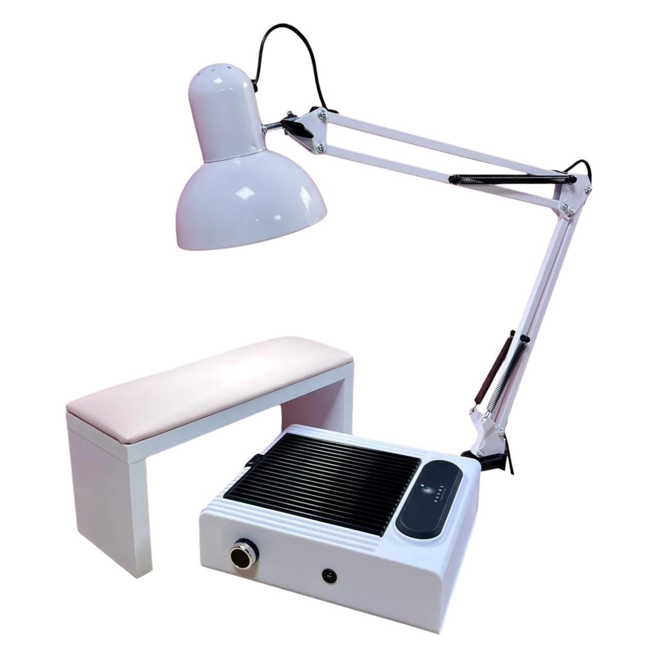 Маникюрный набор BUCOS 3в1 лампа/подлокотник/вытяжка Белый/Розовый (2003932261)