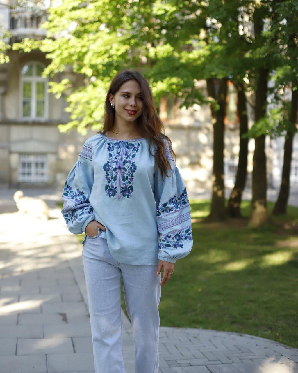 Вышиванка женская р. 54 Голубой (732) - фото 3