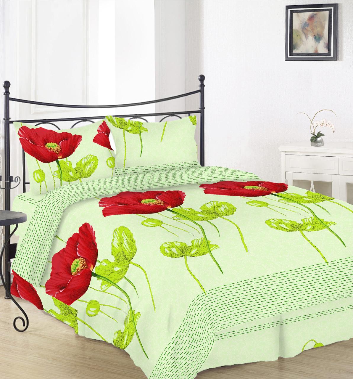 Простынь Вилена Голд Красные маки на светлом бязь евро 220х220 см