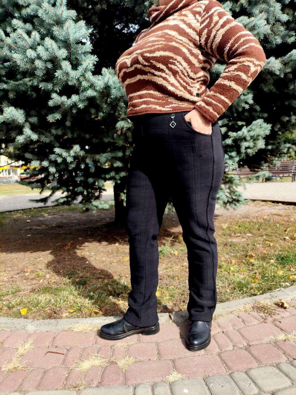 Штани жіночі в клітинку 2111 теплі на флісі р. 50 Чорний (2772442496) - фото 5