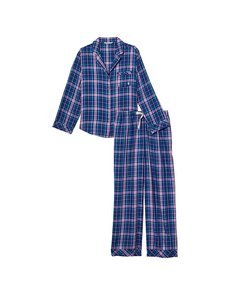 Піжама жіноча Victoria's Secret Flannel Long Pajama Set фланелева в клітинку XS Синій (15343045) - фото 3