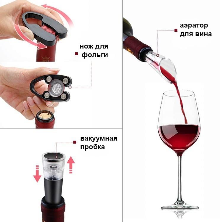 Автоматический штопор для вина SUNWAY с аэратором Red (5658) - фото 3 Автоматический штопор для вина SUNWAY с аэратором Red (5658) - фото 3