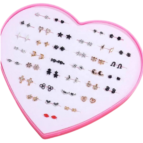 Сережки гвоздики для девочек 36 пар Золотой/Серебряный/Черный Сережки гвоздики для девочек 36 пар Золотой/Серебряный/Черный