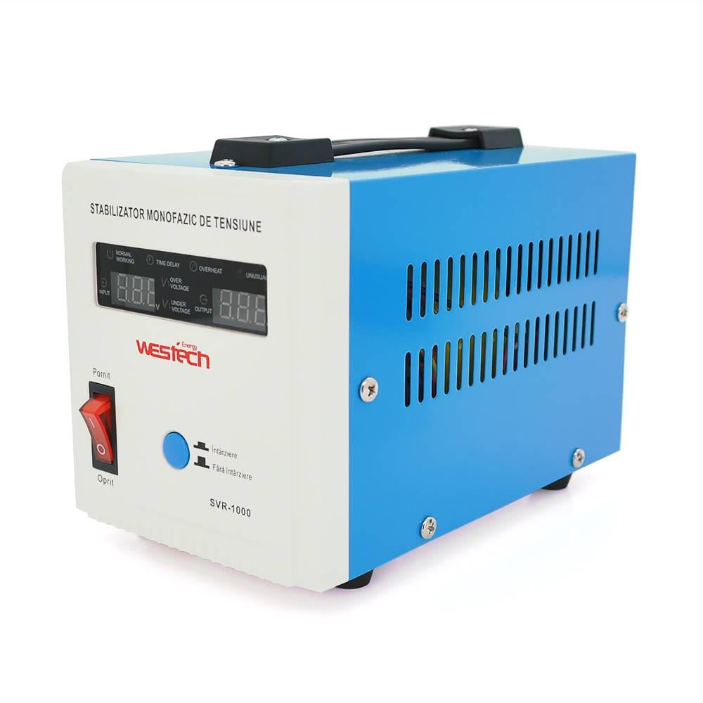 Стабілізатор напруги релейний Westech SVR-1000VA/750W однофазний напольного монтажу LED дисплей діапазон 150-270V 2хShuko Q8