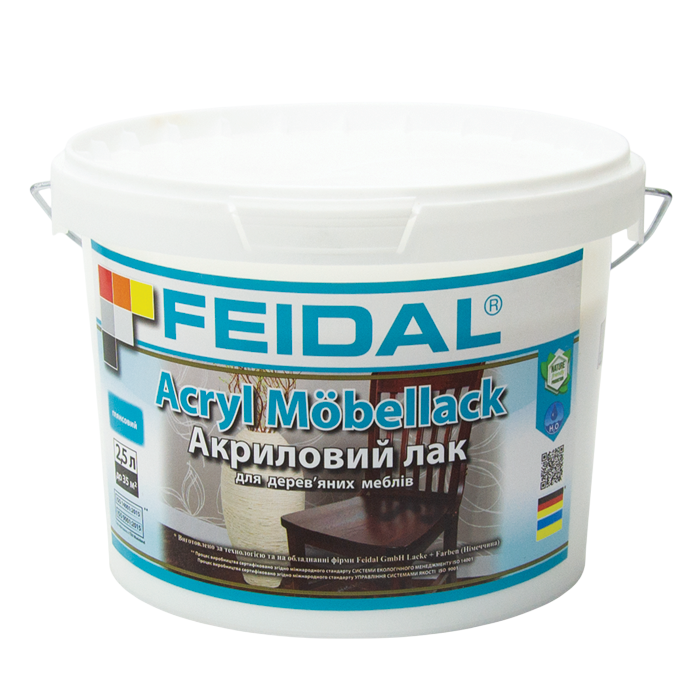 Лак мебельный акриловый глянцевый Feidal Acryl Möbellack 2,5 л (1886454970)