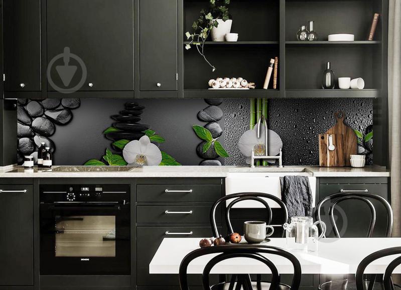 Скинали на кухню Zatarga «Черные Камни» 650х2500 мм виниловая 3Д наклейка кухонный фартук самоклеящаяся Z180460/1