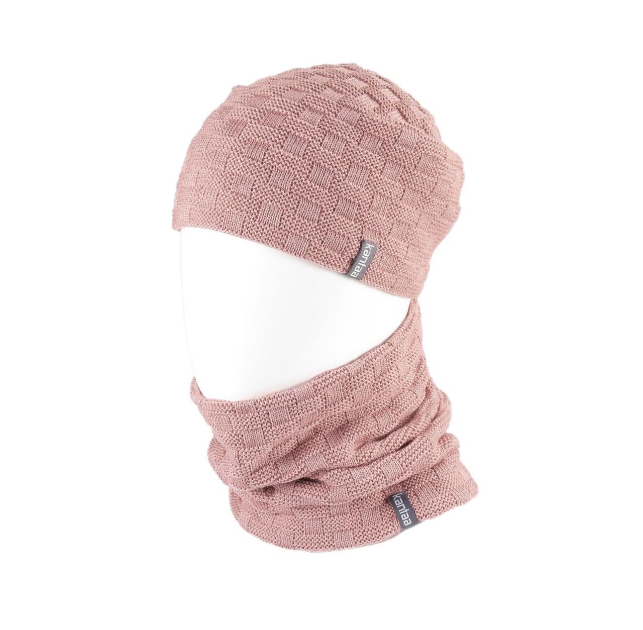 Вязаная шапка Кahta Fashion Hat из Buff снуд женский р. 57-58 Пудровый (OC-079)