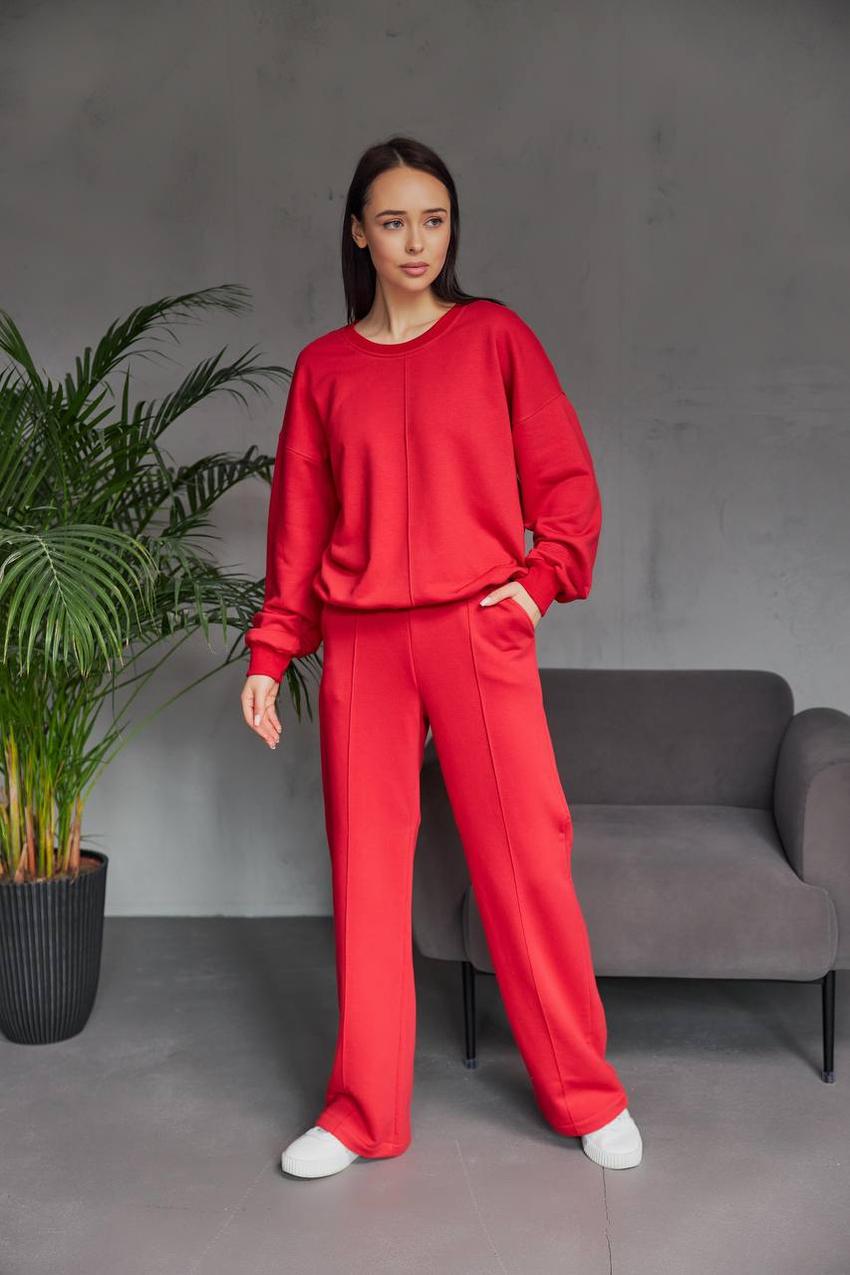 Костюм спортивный женский М128 свитшот/брюки прямые 3х-нить.3 XL Красный (578-1-63)