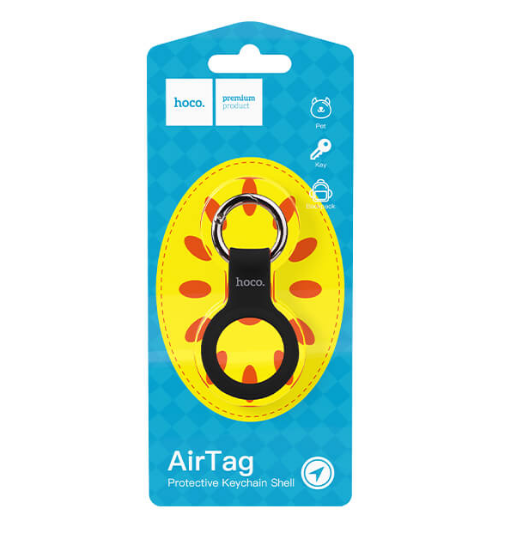 Чехол-брелок Hoco для Apple AirTag Silicone Protective Keychain Shell Short Style Black - фото 1