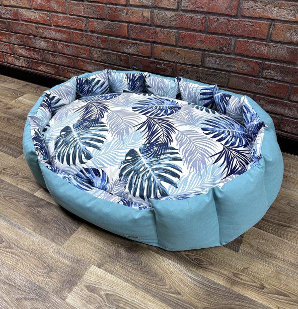 Лежак для котів та собак Comfort Home модель 2 Tropical leaves blue 50х40 см