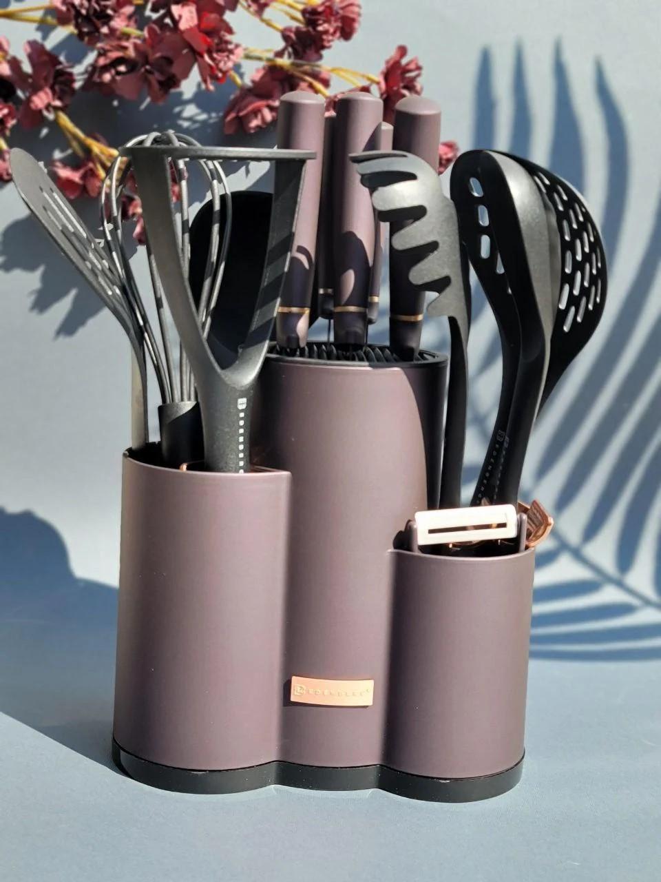 Набір ножів кухонних Edenberg EB-11099 з приладдям та антибактеріальним покриттям 14 пр. Коричневий (EB-11099)