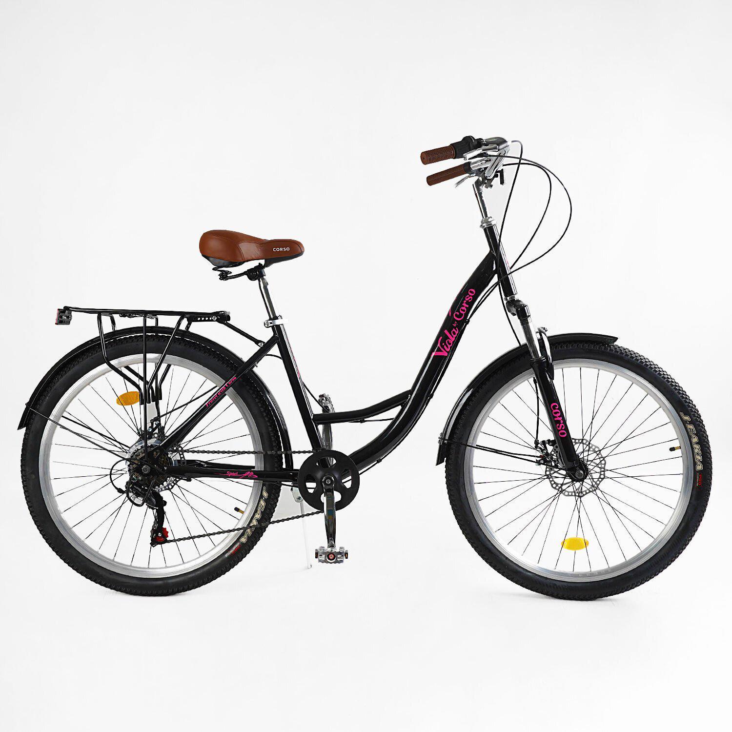 Велосипед городской Corso Viola с багажником рама 17"/26" Черно-розовый - фото 1 Велосипед городской Corso Viola с багажником рама 17"/26" Черно-розовый - фото 1