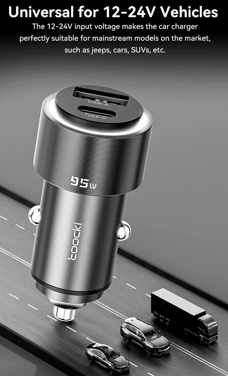 Зарядний пристрій автомобільний Toocki 95W 1 Type-C 65w/1 USB 30w Metall (25397430) - фото 7 Зарядний пристрій автомобільний Toocki 95W 1 Type-C 65w/1 USB 30w Metall (25397430) - фото 7