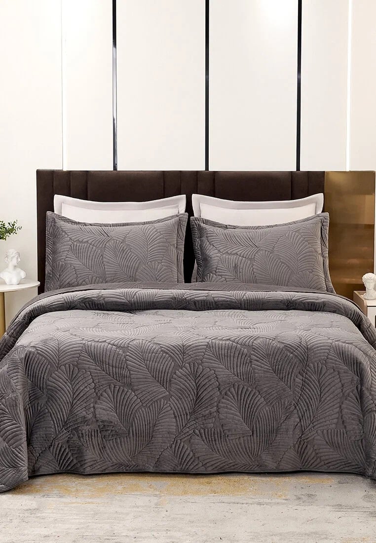 Покрывало Лист стеганый микрофибра-велюр 200х220 см Серый (746186ca)