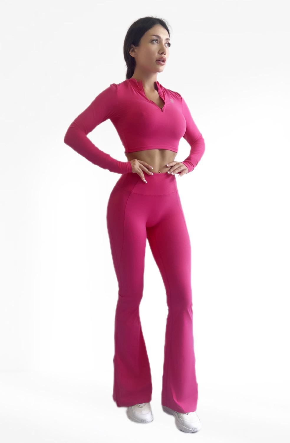Костюм для фитнеса женский LILAFIT лосины клеш/кофта с длинным рукавом М Розовый (LFS000167)