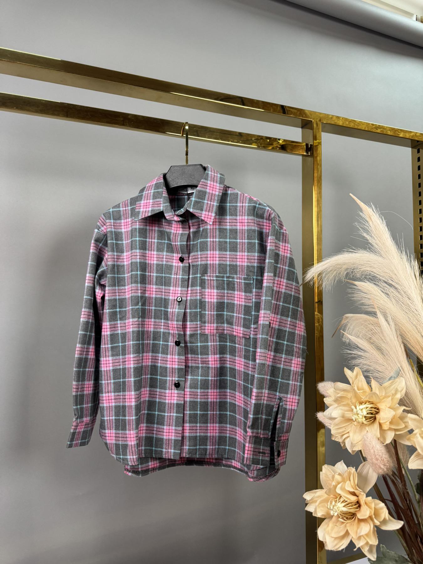 Сорочка в клітинку 164 см на 13 років Сіро-рожевий