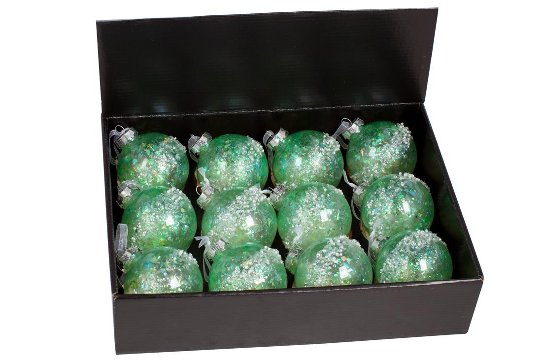 Набор елочных шариков с декором с пайеток и бисера BonaDi 8 см 12 шт. (787-437)