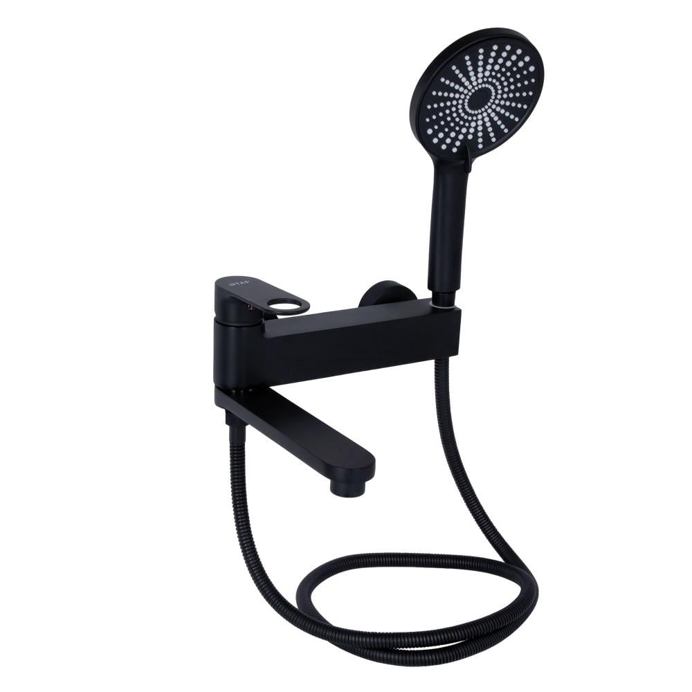 Смеситель для ванны Qtap Jay QTJAY260BLM45548 с поворотным изливом и душевым гарнитуром Черный