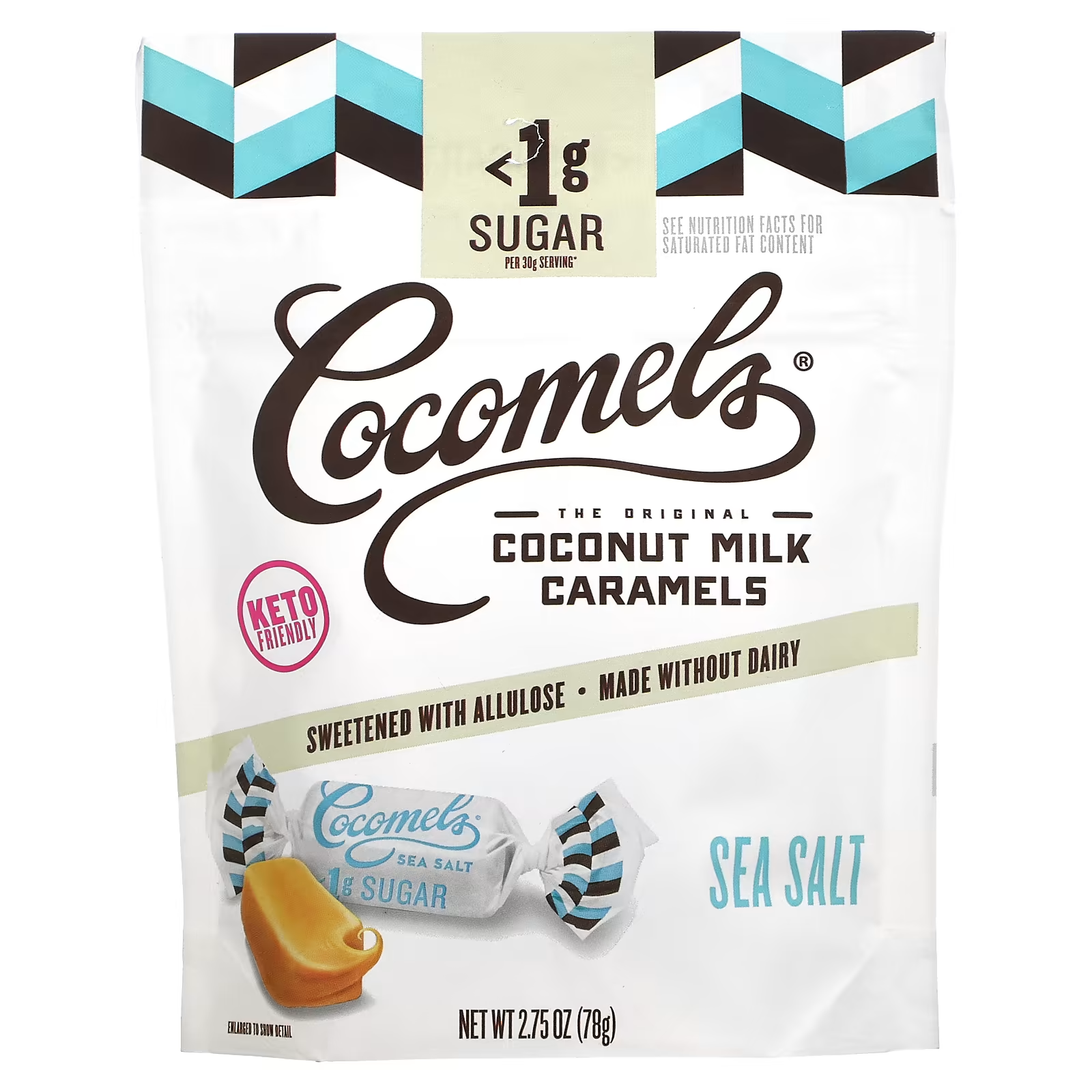 Цукерки Cocomels карамель із кокосового молока з морською сіллю без цукру 78 г 2,75 унції