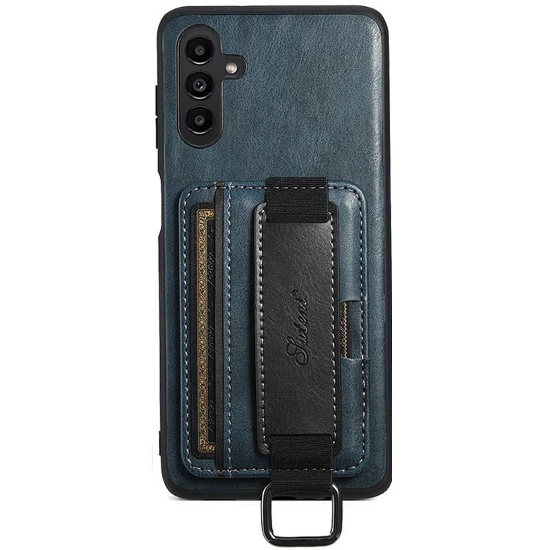 Противоударный кожаный чехол Wallet case and straps для Samsung Galaxy A14 4G/5G Синий / Blue