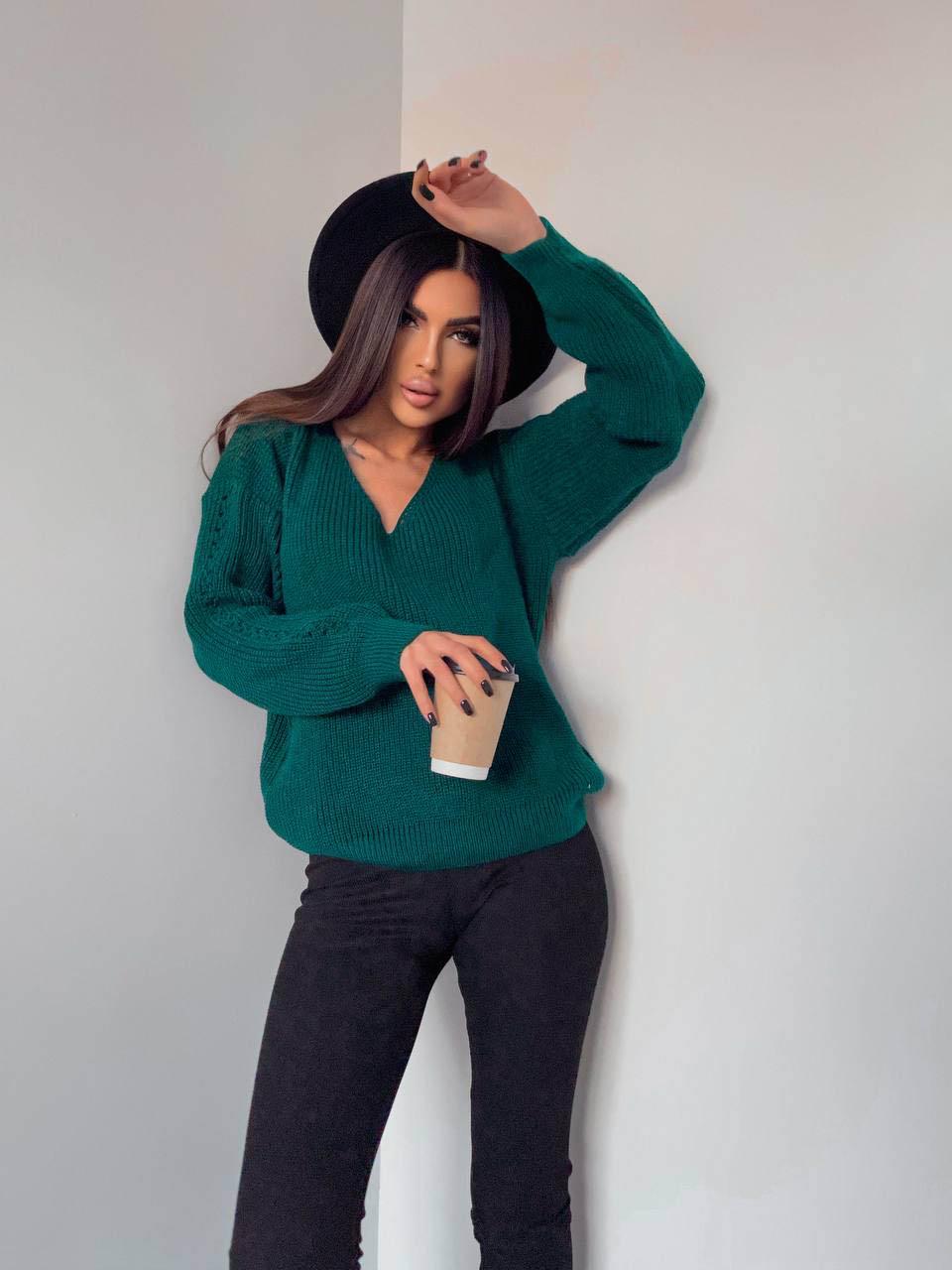 Свитер женский Лаура с вырезом р. 44-50 Бутылка (217/а-нс) - фото 3