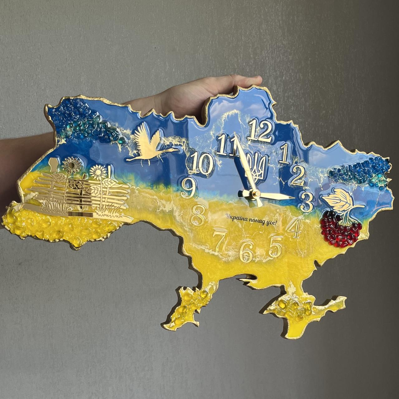 Часы настенные из эпоксидной смолы Карта Украины 50x32 см