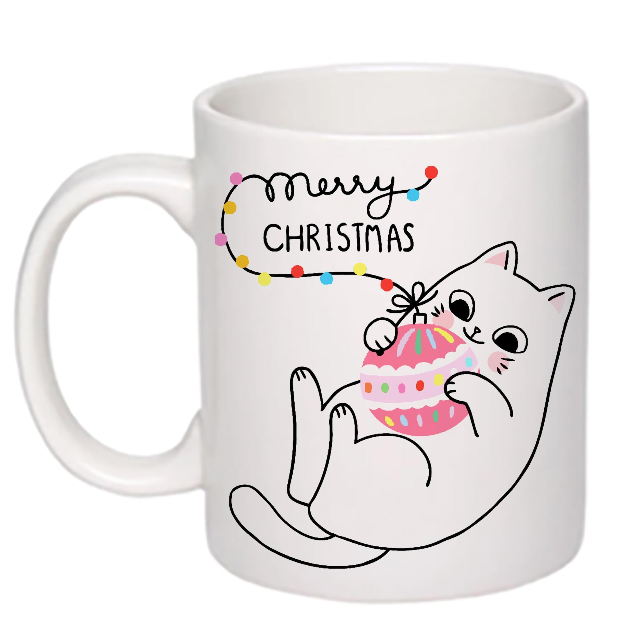 Чашка с печатью Marry Christmas cat 330 мл Белый (21219)