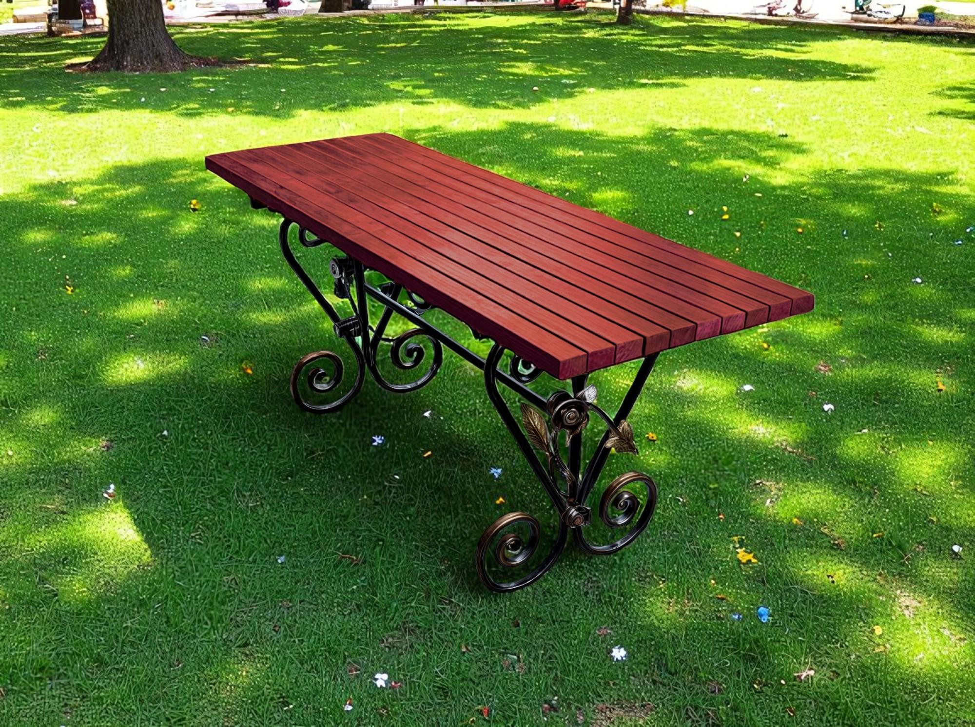 Стіл кований садовий Камелія для дачі/тераси/альтанки 1700х700х800 мм Махагоній - фото 2 Стіл кований садовий Камелія для дачі/тераси/альтанки 1700х700х800 мм Махагоній - фото 2