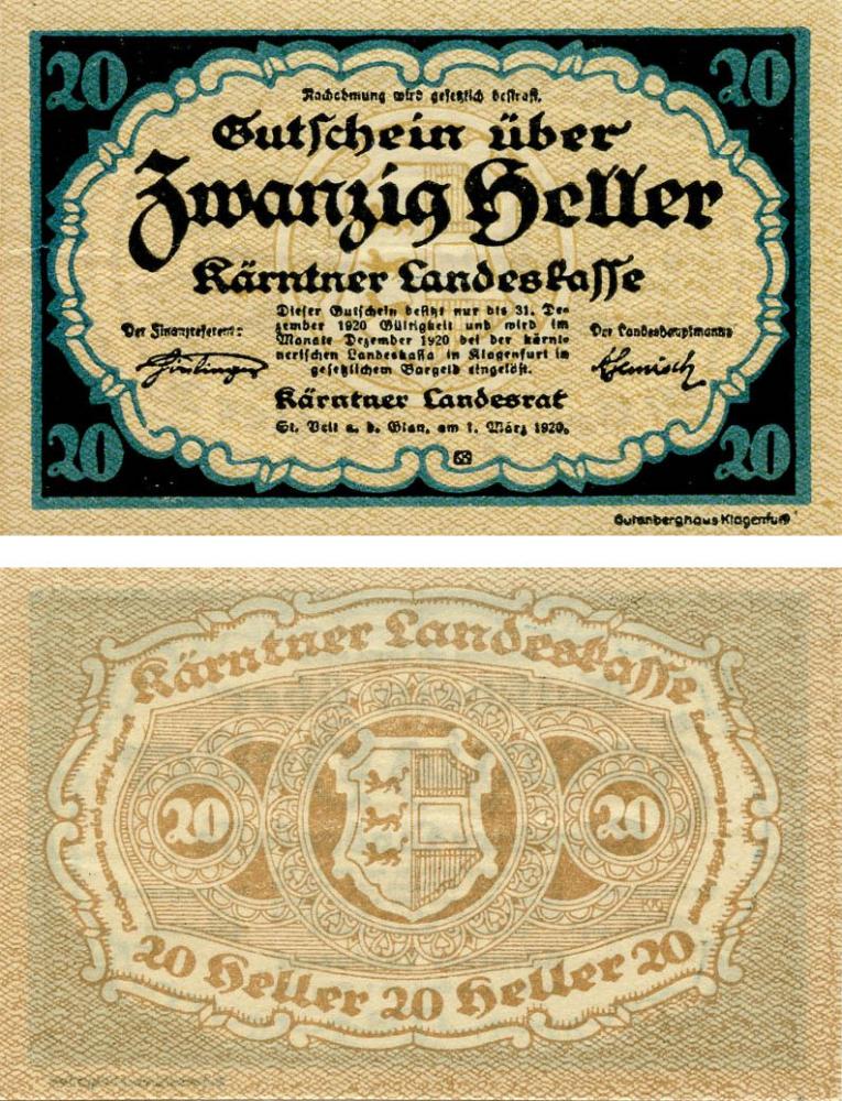 Коллекционная банкнота Австрия 20 геллеров 1920 UNC PS107 (Б13139)