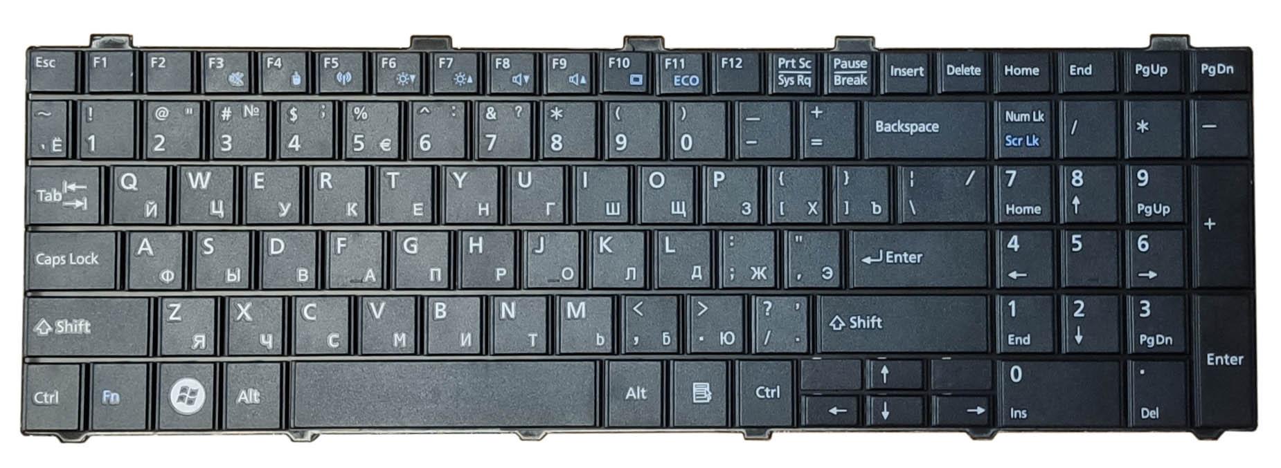 Клавиатура для ноутбука Fujitsu LifeBook AH530/AH531/NH751 горизонтальный Enter Black