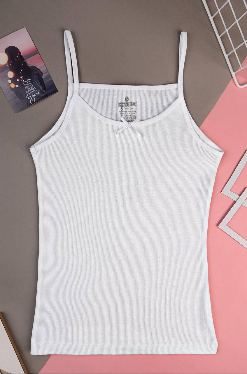 Майка для дівчинки в рубчик BAYKAR тонка бретелька бавовна р. 6 158-164 см 11-12 років Білий (4112-01)