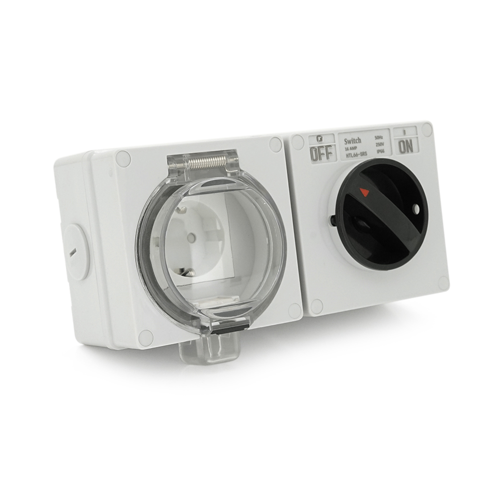 Набор наружного монтажа VOLTRONIC IP65 выключатель и розетка 250V 16A Серый (25624735)