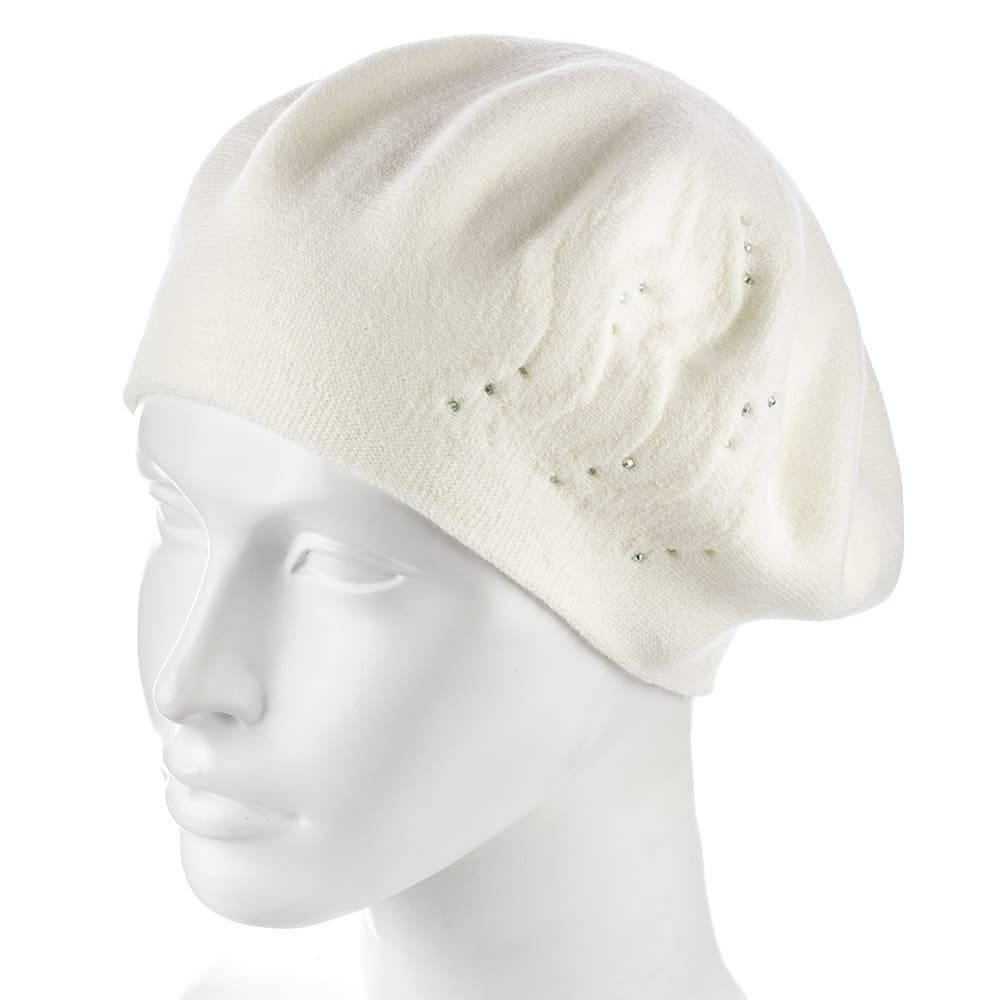 Берет женский Zolly ZH215 двойной со стразами тонкой вязки полушерстяной Молочный