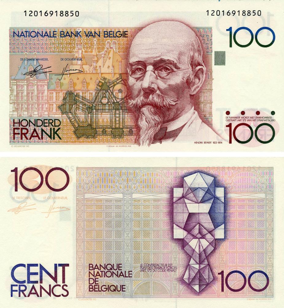 Коллекционная банкнота Бельгия 100 франков 1982-1994 UNC P142a5 (Б19288)